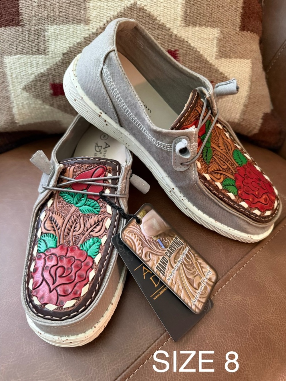 NWT American Darling Tooled Leather Rose Loafers NFR Comfort!